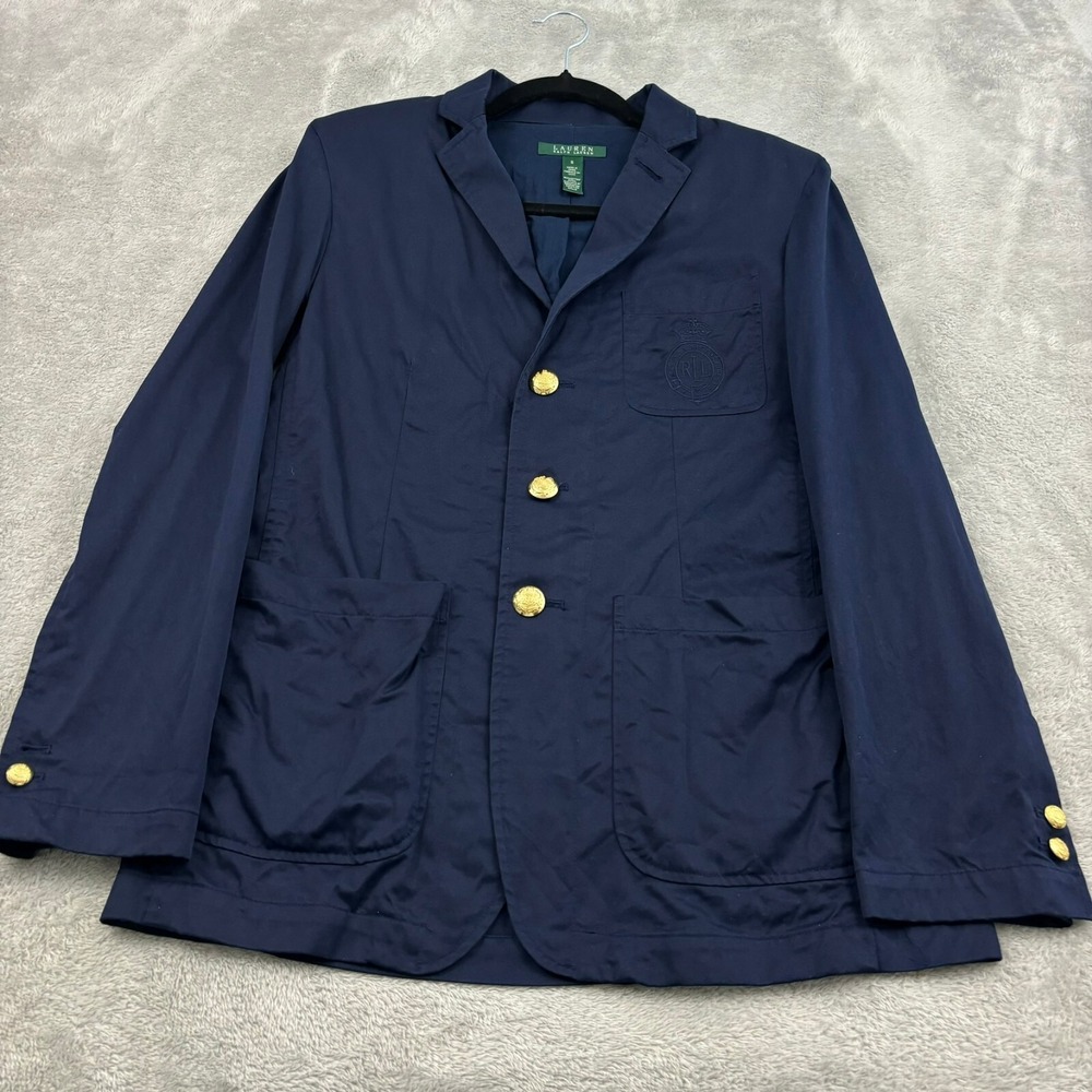 Lauren Ralph Lauren Crest Gold Button Blazer Womens S Navy Blue Academia‎ Preppy